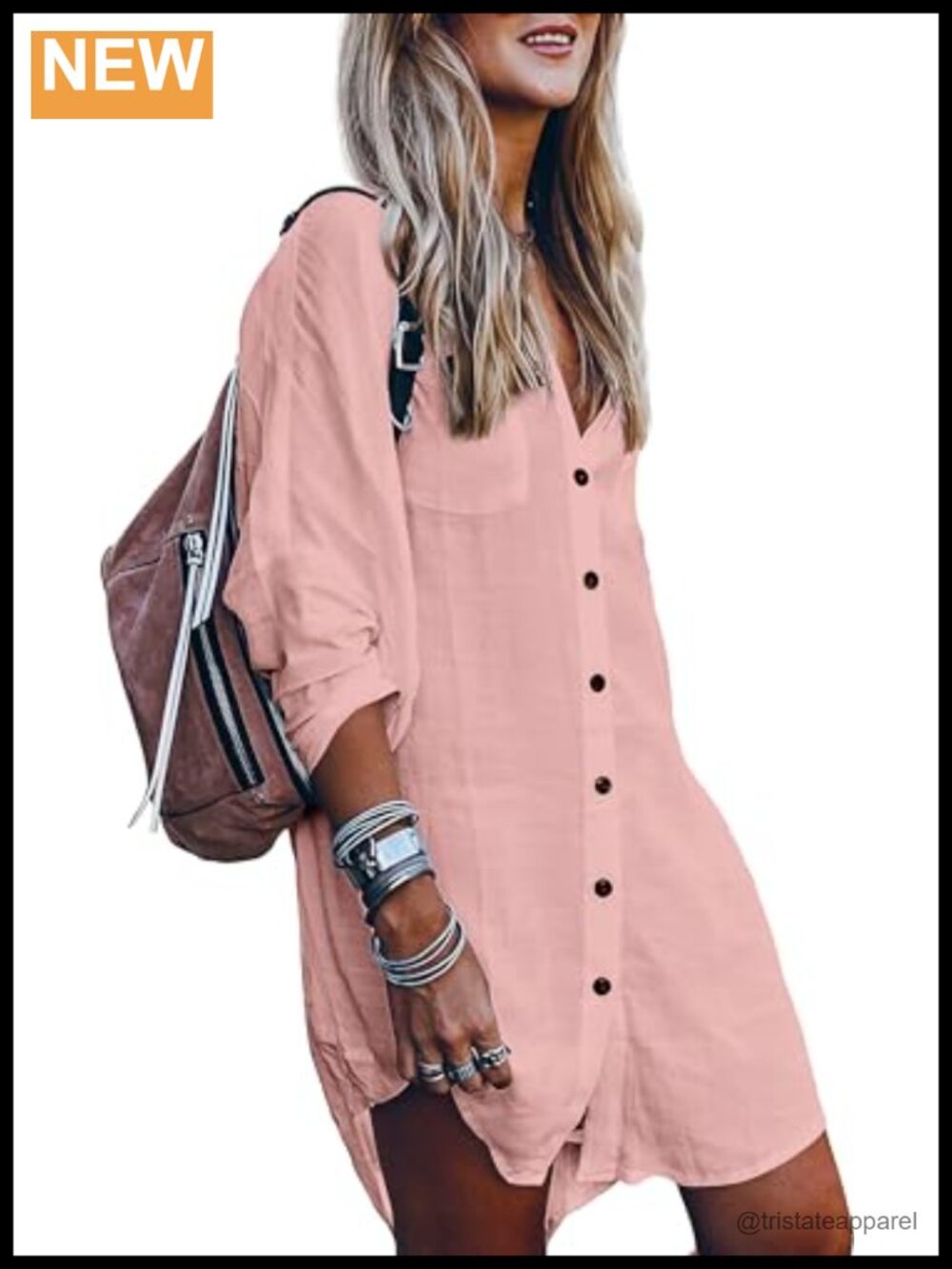 Women's 3/4 Sleeve Button Down Shirt Dress Swimsuit Cover Up